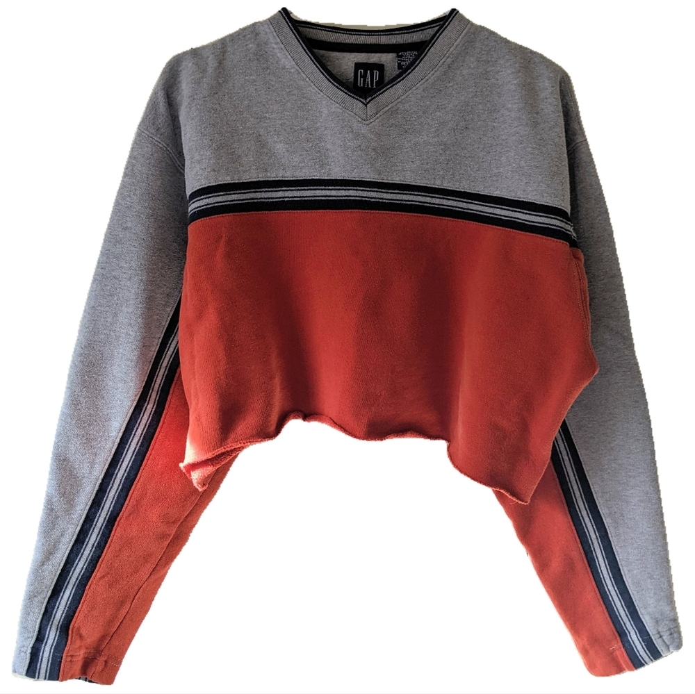Gap cropped red and grey striped sweater